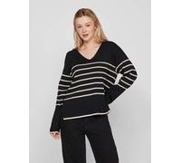V-Ausschnitt-Pullover VILA "VIOSTRIA V-NECK L/S REV TOP-NOOS" Gr. M (38), black beauty stripes:feather grey Damen Pullover (48030243-M) black beauty stripes:feather grey