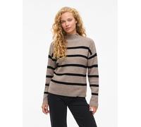 Stehkragenpullover VILA "VIRIL MOCKNECK L/S KNIT RIB TOP 2- NOOS", Damen, Gr. M, falcon stripes:schwarz, Rippstrick, Obermaterial: 50% Viskose, 27% Nylon, 23% Polyester, gestreift, regular fit normal,