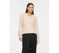 Polokragenpullover VILA "VIRIL L/S POLO PULLOVER KNIT - NOOS", Damen, Gr. M, beige (super light natural melan), Strick, Obermaterial: 50% Viskose, 28% Polyester, 22% Nylon, unifarben, normal, Rundhals