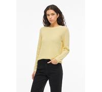 Rundhalspullover VILA "VIDALO O-NECK L/S KNIT TOP- NOOS", Damen, Gr. S, pastel gelb, Feinstrick, Obermaterial: 100% Baumwolle, unifarben, regular fit normal, Rundhals, Rippbündchen, Pullover Rundhalsp
