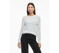 Rundhalspullover VILA "VIDALO O-NECK L/S STRIPE KNIT TOP- NOOS", Damen, Gr. XS, weiß alyssum stripes:nantucket breeze, Rippstrick, Obermaterial: 100% Baumwolle, gestreift, regular fit normal, Rundhals