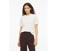 Kurzarmpullover VILA "VILOLLO O-NECK S/S DETAIL KNIT TOP- NOOS", Damen, Gr. M, weiß alyssum, Strick, Obermaterial: 100% Baumwolle, unifarben, regular fit normal, Rundhals, Rippstrickbündchen, Pullover