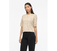 Strickpullover VILA "VIMAYAS O-NECK 2/4 KNIT NOOS", Damen, Gr. L, super light natural melan pattern:leo natural melange, Strick, Obermaterial: 50% Polyester, 30% Viskose, 20% Nylon, regular fit normal
