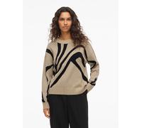 Vila Tif Jacquard Pullover M Natural Melange / Black/Animal