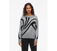 Vila Strickpullover VITIF Jacquard Langarm – Viskose-Mix Grau Melange L