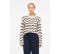 Strickpullover VILA "VIWAVE O-NECK LS POINTELLE KNIT TOP-NOOS", Damen, Gr. L, birch stripes:navy blazer, Strick, Obermaterial: 100% Baumwolle, gestreift, relaxed fit normal, Rundhals, Rippbündchen, Pu