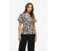 Kurzarmshirt VILA "VIJOSA S/S TOP - NOOS", Damen, Gr. 34, beige (birch aop:astrid), Jersey, Obermaterial: 100% Polyester, bedruckt, normal normal, Rundhals, Shirts (56779425-34) birch aop:astrid