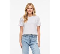 Kurzarmshirt VILA "VINORA S/S YD T-SHIRT - NOOS", Damen, Gr. S, cherry blossom stripes:opt 2 hellweiß, Jersey, Obermaterial: 96% Baumwolle, 4% Elasthan, gestreift, regular fit normal, Rundhals, Shirts