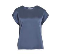 Kurzarmshirt VILA "VIELLETTE S/S SATIN TOP - NOOS", Damen, Gr. 44, blau (vintage indigo), Satin, Obermaterial: 100% Polyester, unifarben, modisch, regular fit normal, Rundhals, Kurzarm mit Umschlag, S