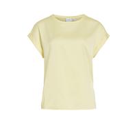 Kurzarmshirt VILA "VIELLETTE S/S SATIN TOP - NOOS", Damen, Gr. 34, gelb (pastel gelb), Satin, Obermaterial: 100% Polyester, unifarben, regular fit normal, Rundhals, mit Umschlag, Shirts, Kunstfaser, r