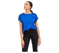 Kurzarmshirt VILA "VIELLETTE S/S SATIN TOP - NOOS", Damen, Gr. 44, blau (mazarine blau), Satin, Obermaterial: 100% Polyester, unifarben, regular fit normal, Rundhals, mit Umschlag, Shirts, Satin Optik