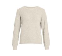 Strickpullover VILA "VILASSIA O-NECK L/S CABEL KNIT TOP -NOOS", Damen, Gr. L, beige (birch), Strick, Obermaterial: 80% Polyester, 17% Polyamid, 3% Elasthan, unifarben, modisch, regular fit hüftbedecke