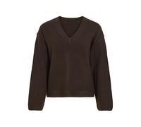 Strickpullover VILA "VILIGA L/S REV V-NECK KNIT TOP - NOOS", Damen, Gr. M, braun (coffee bean detail:melange), Strick, Obermaterial: 97% Polyester, 3% Elasthan, meliert, regular fit normal, V-Ausschni