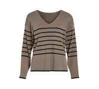 V-Ausschnitt-Pullover VILA "VIOSTRIA V-NECK L/S REV TOP-NOOS" Gr. L (40), fossil stripes:black beauty Damen Pullover (63469027-L) fossil stripes:black beauty
