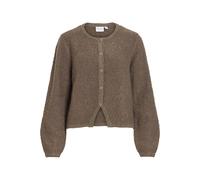Strickjacke VILA "VIPIGGA O-NECK L/S KNIT JACKET NOOS", Damen, Gr. M, braun (falcon), Strick, Obermaterial: 93% Polyester, 6% Polyacryl, 1% Elasthan, unifarben, normal, Rundhals, Strickjacken Strickja