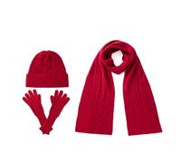 Villand Damen 3-teiliges Set aus 100% reinem Kaschmirschal, Hut und Handschuhen, Winter-Set mit Zopfmuster und Geschenkbox. (Rot)
