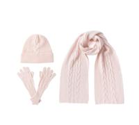 Villand Damen 3-teiliges Set aus 100% reinem Kaschmirschal, Hut und Handschuhen, Winter-Set mit Zopfmuster und Geschenkbox.