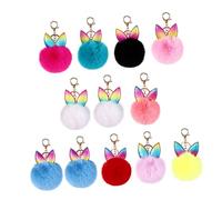 VILLCASE 12 Stück Bunter Pelzball Schlüsselanhänger aus PU Leder Weicher Taschenanhänger mit Ohr Design Robustes Schlüsselring Dekor für Damen Geschenkidee