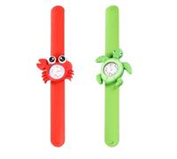 VILLCASE 2 Stück Kinderarmbanduhr Meerestier Cartoon Motiv Mit Roter Krabbe Und Grüner Meeresschildkröte Wasserdicht Armbanduhren Für Jungen Und Mädchen Ideal Für Kindergeburtstag Und Alltag