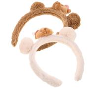 VILLCASE 2 Stück Süßes Plüschiges Bärenohr Haarband mit Schleife Elastisches und Rutschfestes Stirnband für Damen und Mädchen zum Waschen des Gesichts und Entspannungsroutinen in Beige und