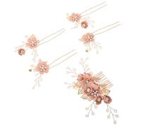 VILLCASE 5stücke Perlen-haarnadeln mit Blumen für Braut Handgefertigt Rosa Blüten Kristall-haarspange Hochzeit Haarschmuck Haarnadeln mit Perlen und Blumen für Brautfrisur