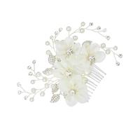 VILLCASE Brauthaarschmuck Silber Perlen Strass Haarkamm mit Blumenmotiv Eleganter Haaraccessoire für Hochzeit und Brautfrisur