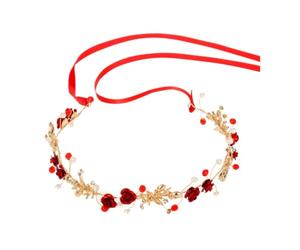 VILLCASE Damen Kopfschmuck Perlenhaarreifen Verstellbar Rotes Blumen Design Brautfrisur Fotografie Reise