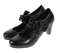 VILLCASE Elegante Damen High Heels mit Klobigem Absatz PU Kunstleder rutschfest Modische Pumps für Büro und Party Schwarz Größe 40