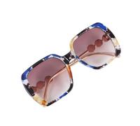 VILLCASE Modische Damen Sonnenbrille mit Perlen Quadratischer Blauer Blumenrahmen Robustes Metall Kunststoff Gestell Outdoor Schutz mit Teefarbenen Polycarbonat Gläsern
