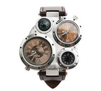 VILLCASE Oulm 9145 Retro Style Herren Dual Time Zones Quarz Armbanduhr mit PU- Band/ Kompass/ ( )