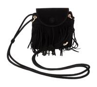 VILLCASE Vintage Umhängetasche mit Fransen 8,27x7,09x1,57 Zoll Kunstleder Schwarz - Kompakte Crossbody mit verstellbarem Gurt für Handy & Essentials, Freizeit & Party