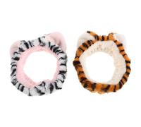 VILLFUL 2 Stück Pack Make Up Spa Stirnbänder mit Niedlichen Tigerohren Elastische Plüsch Haarbänder für Gesichtswäsche und Hautpflege Verstellbar Gelb und Weiß