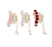 VILLFUL 3 Stück Blumen Quasten Haarspangen mit Krallenclip Rutschfest Rosa Weiß Rot Dekorative Haarschleifen für Frauen und Mädchen Haarknoten und Hochsteckfrisuren