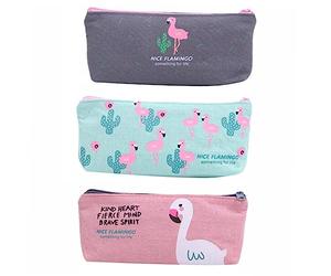VILLFUL 3stücke Flamingo Federmäppchen Einfaches Canvas Stiftetui Große Kapazität Praktisches Stifte Aufbewahrungsbeutel Für Schüler Für Mädchen Und Jungen