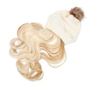 VILLFUL Abnehmbare Damen Beanie Mütze mit Langem Welligem Haarteil Winter Strickmütze mit Echt Wirkendem Synthetik Haar Warmes Pompon Hut für Kopf und Ohrenschutz Vielseitige Perücke und