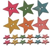 VILLFUL Holzknöpfe Sternförmig 25mm Bunte Fünfzackig Zwei Löcher Holzknopf Zum Basteln Nähen Kleidung Dekoration