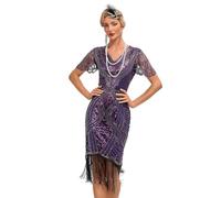 VILOREE 1920s Kleid Damen Flapper Charleston Kleid Gatsby Pailletten Cocktail Abschlussballkleid Party Kostüm Kleid Violett (55) 3XL
