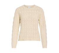 Rundhalspullover VILA "VILOWEN L/S POINTELLE KNIT TOP/PB", Damen, Gr. M, birch, Strick, Obermaterial: 90% Baumwolle, 10% Nylon, unifarben, normal, Rundhals, Pullover Rundhalspullover (13621423-M) birc