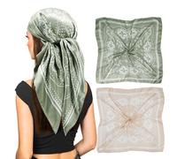 vimate Seidentuch Haare-Damen Grün Kamel Paisley Satin Schal Strand Kopftuch Hals Schals Leichtgewicht Handtasche Zubehör (2 Pack-D)