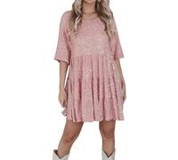 Vimlo Damen-Minikleid mit Glitzer, glitzernden Pailletten, Halbarm, hohe Taille, Kurze Kleider, abgestuftes Babydoll-Kleid, Party, Clubwear (Color : Pink, Size : XL)