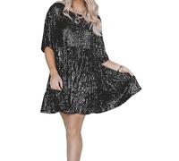 Vimlo Damen-Minikleid mit Glitzer, glitzernden Pailletten, Halbarm, hohe Taille, Kurze Kleider, abgestuftes Babydoll-Kleid, Party, Clubwear (Color : Black, Size : M)