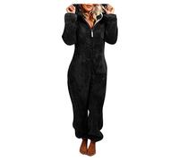 Vimoli Jumpsuit Damen Teddy Fleece Schlafanzug Einteiler Winter Warm Onesie Plüsch Kuschelig Overall Flauschig Hausanzug Lang Schlafoverall Weich Pyjama Schlafanzug mit Kapuze Reißverschluss