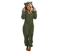 Vimoli Jumpsuit Damen Teddy Fleece Schlafanzug Einteiler Winter Warm Onesie Plüsch Kuschelig Overall Flauschig Hausanzug Lang Schlafoverall Weich Pyjama Schlafanzug mit Kapuze Reißverschluss