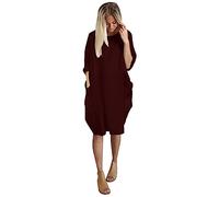 Vimoli Kleider Damen Einfarbig Rundhals Langarm Tunika Kleid Große Größe Oversize Pulloverkleid Blusenkleid Lässig Locker Sweatshirt Freizeitkleid Baggy Knielang Shirtkleid mit Taschen(B Bronze,3XL)