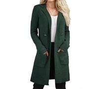 VIMPUNEC Langer Cardigan für Damen, vorne offen, Herbst, lässig, Strickjacken, Mantel, mit Taschen, Grün (Army Green), Mittel