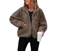 Vimyig Leichte verkürzte flauschige Fleece-Jacke für Damen Winter warme Sherpa-Jacken Mantel Oberbekleidung mit Taschen, Braun, S
