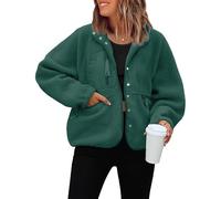 Vimyig Leichte verkürzte flauschige Fleece-Jacke für Damen Winter warme Sherpa-Jacken Mantel Oberbekleidung mit Taschen, Grün , S