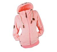 VIN TE Damen Kuschel Teddy Fleece Sweat Jacke Kapuze Hoodie Übergangsjacke Uni M-3XL (Rosa, L)