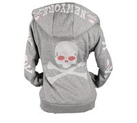 VIN TE Damen Sweat Jacke Kapuze Hoodie Fleece gefüttert Übergangsjacke Verschiedene Modelle Anker Sterne Herz (Grau-2117, XL)