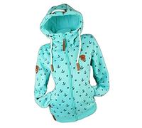 VIN TE Damen Sweat Jacke Kapuze Hoodie Fleece Übergangsjacke Anker Sterne Steuerrad S M L XL 2XL 3XL (5XL, Aquablau-Steuerrad-2013)